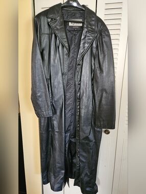 Wilsons Black Long Genuine Leather Trench Coat